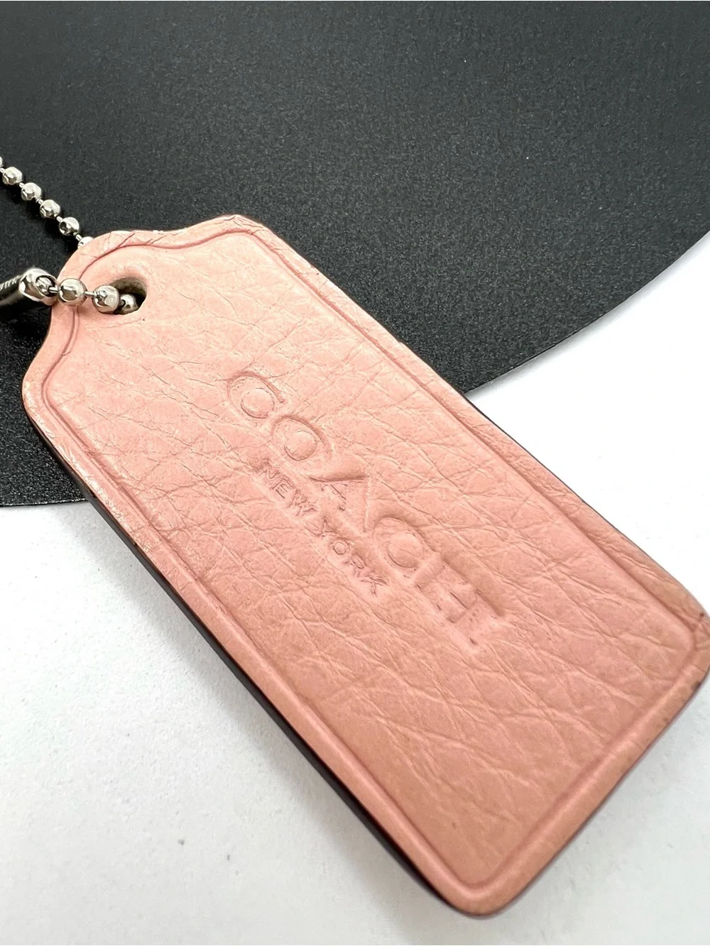 Coach Pink Leather Hangtag Bag Charm Silver Ball Chain Replacement Tag